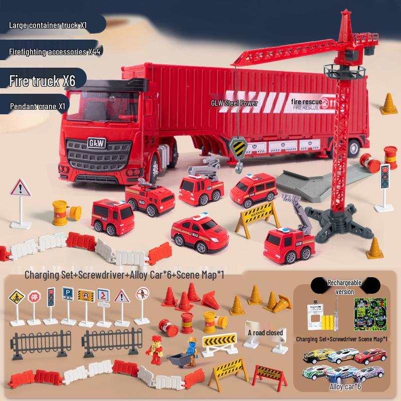 Multifunctional Alloy Construction Truck Toy Set: Excavator, Crane, and Transporter for Children