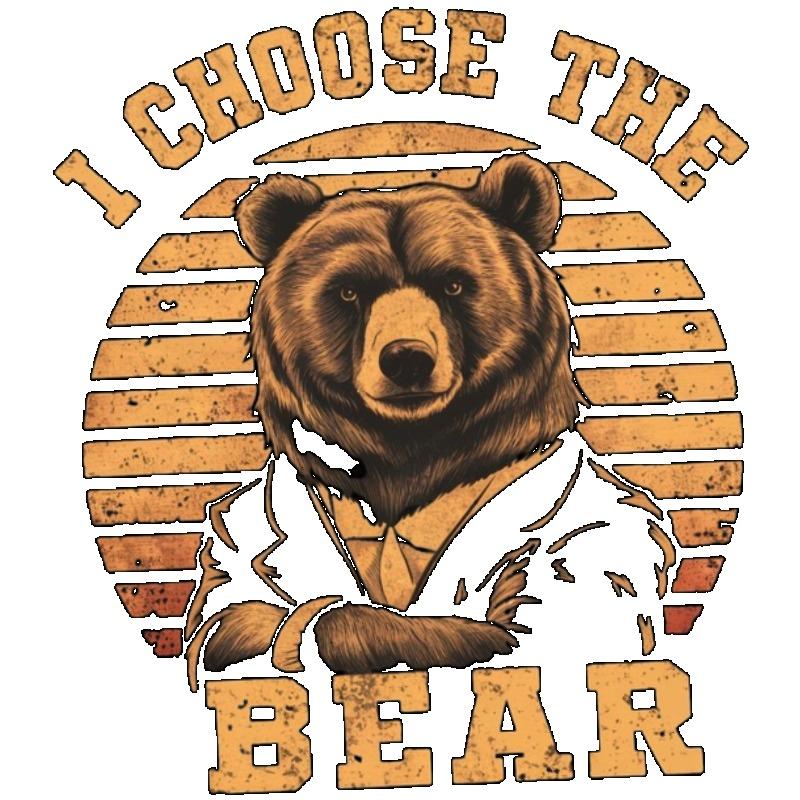 Black T Shirt I Choose The Bear Graphic Print Bear In Suit Vintage Style Unisex Casual Wear for Everyday Outings and Streetwear Look