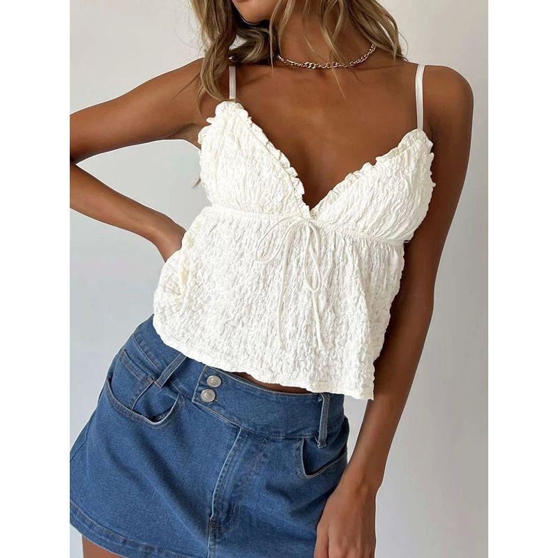 European and American Drawstring Lace Top Fashion Sling Lace-Collared Blouse Women