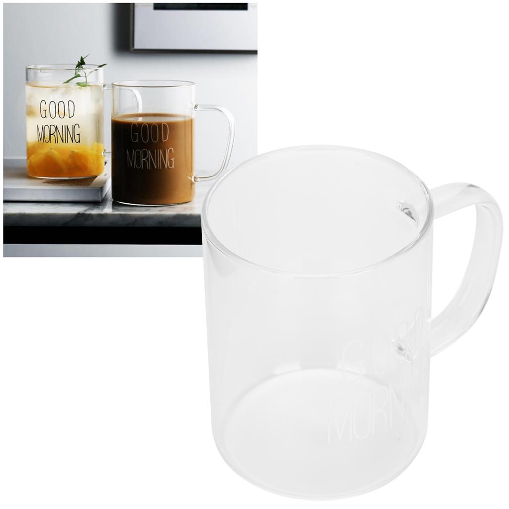 350ML Transparent Milk Coffee Mug with Handle Glass Water Cup Drinkware Kitchen UtensilWhite Letter