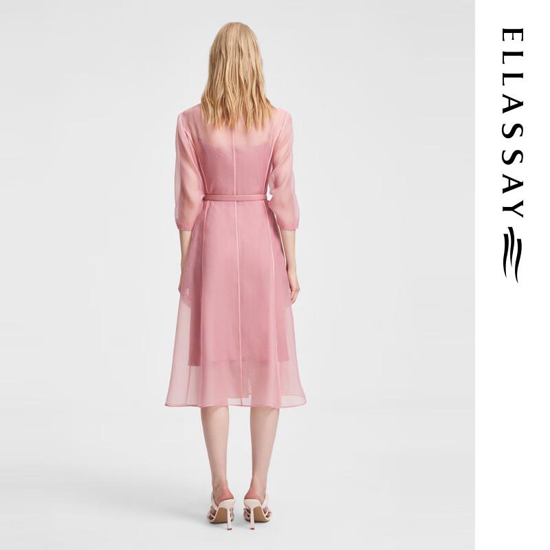 ELLASSAY Summer Pleated Wing-Sleeve Lapel A-line Suit Dress