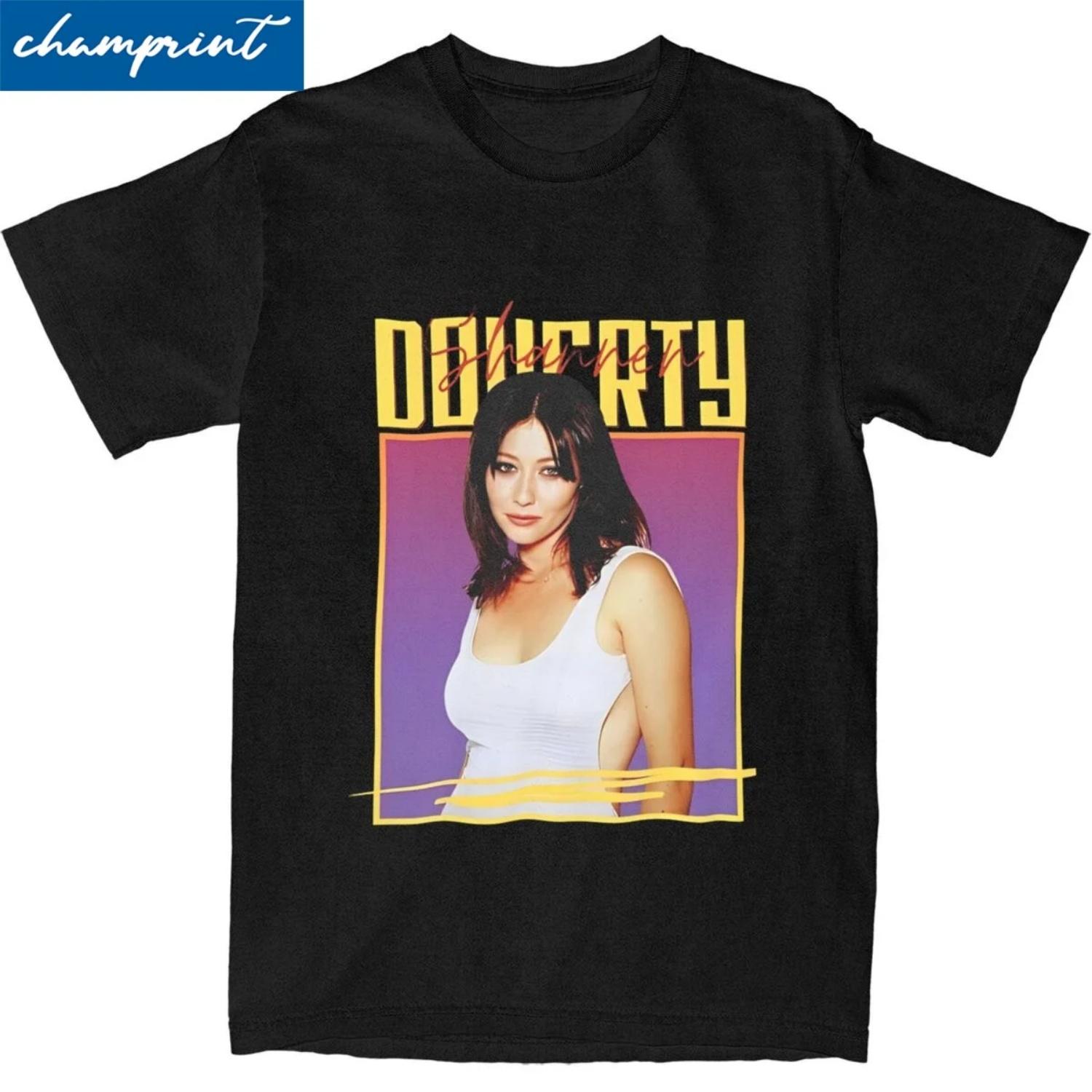 

Men Women s Shannen Doherty T Shirts Pure Cotton Tops Fashion Short Sleeve O Neck Tees Classic T-Shirt S чёрный