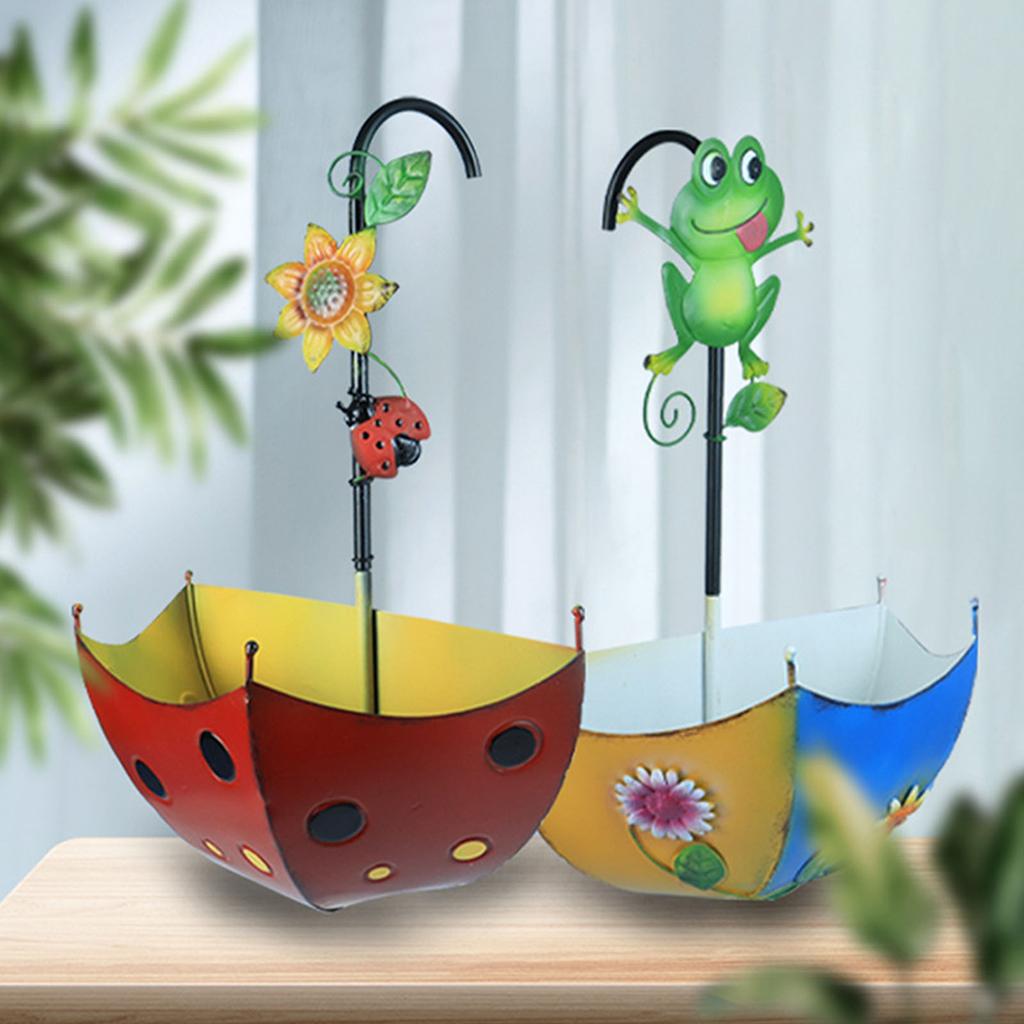 Creative Umbrella Shape Wall Planter For Garden Balcony Porch With Animal Ornament Iron Hanging Flower Pot Outdoor Indoor Decoration