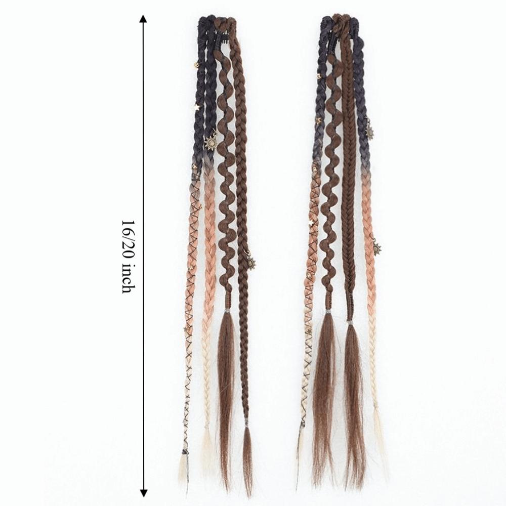 2Pcs Handmade Bohemia Clip In Hair Extensions 16/20 Inches Braided Ponytails  for Women