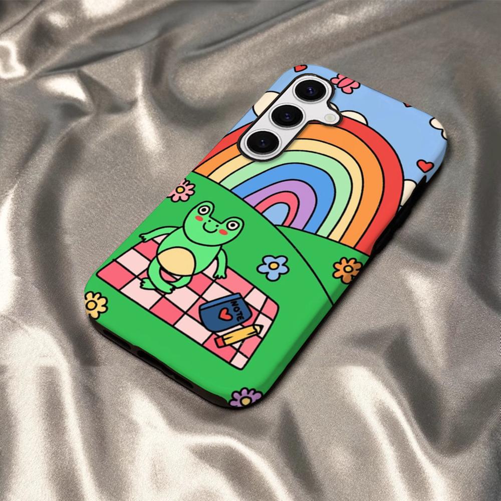 

Модный Чехол для Телефона с Полосатым Узором и Лягушками для Samsung S25 S24 S23 S22 S21 Plus Ultra A56 A36 A26 A16 Глянцевая Жесткая PC Крышка HD SamsungS24FE