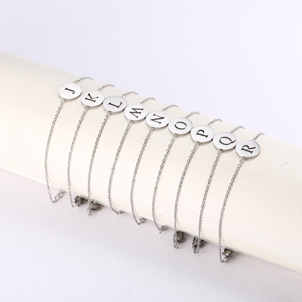 Cazador Round Pendant Initial Letter Bracelet Stainless Steel 26 Alphabet Bracelets for Women Girls Kids Baby Gold Color Jewelry