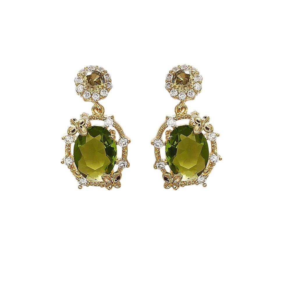 

Pendientes de botón de circonita verde oliva estilo vintage elegante para mujer
