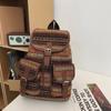 2026 New Female Ethnic Style Backpack Casual Plaid Drawstring Retro Women Large Capacity School Bag Drawstring Bucket Bag