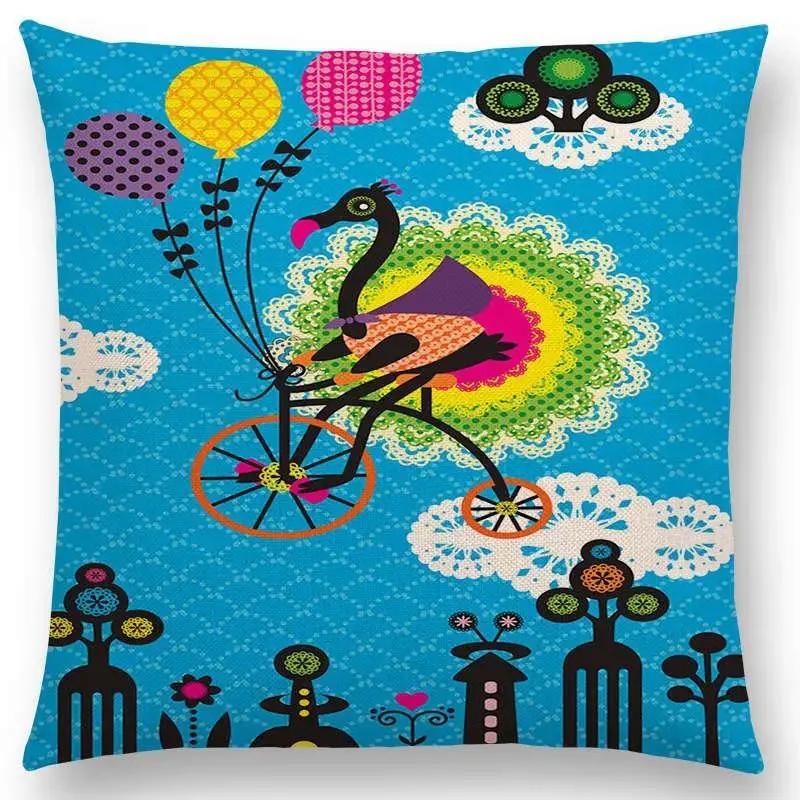 

Мультяшная наволочка на диванную подушку, красочные животные, птица, кошка, олень, павлин, сова, цветы, песня, чехол для подушки 66x66cm золотистый