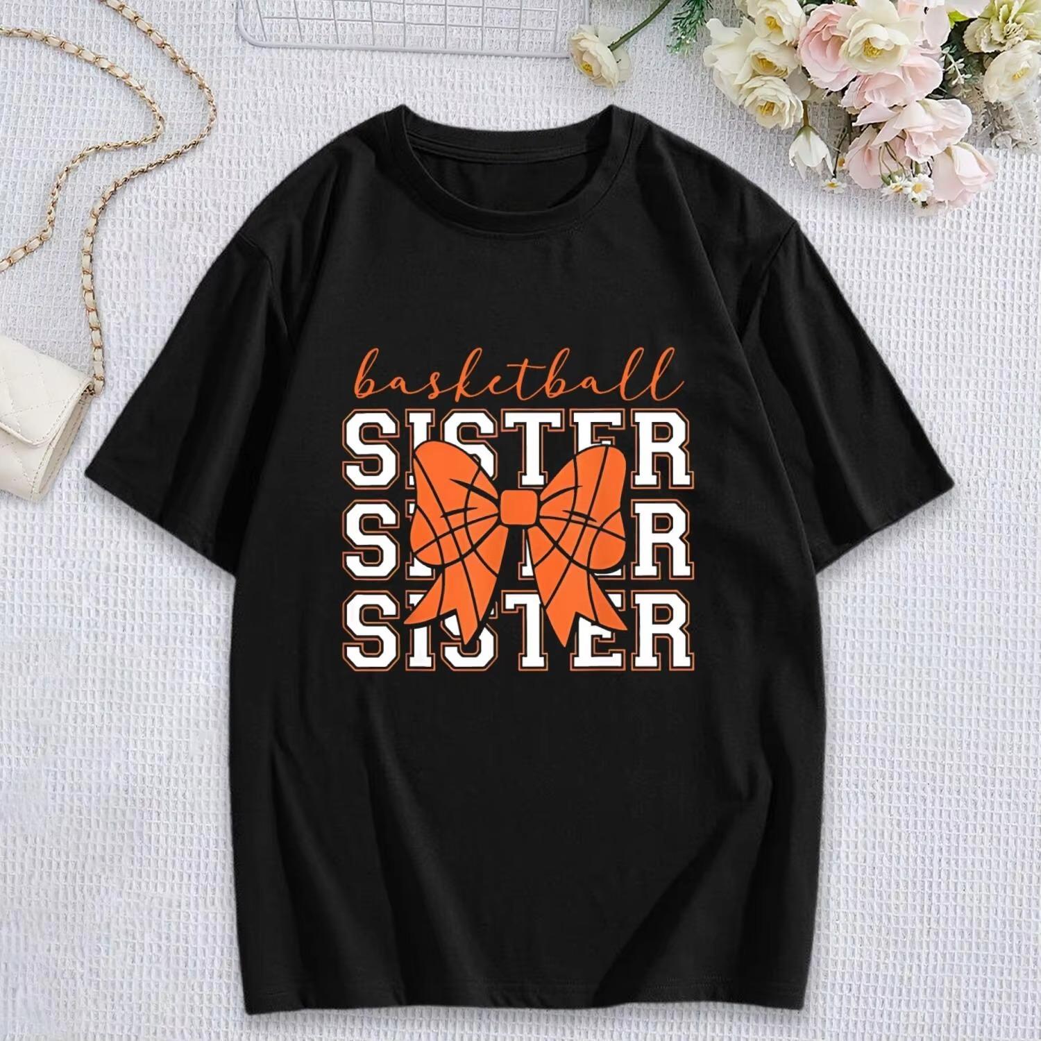 

Womens Casual TShirt Sporty Style Bow Decor with Sports EleUnisext Printed Cotton Top Game Day Fashion Blouse Versatile 4XL