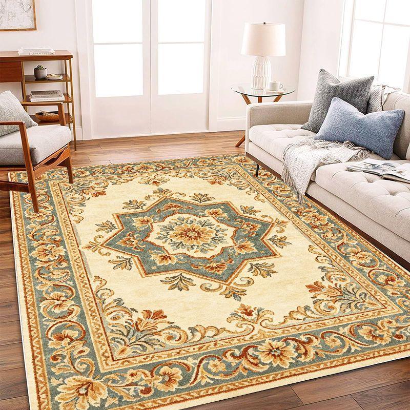 Retro Floral Carpet Stain Resistant Easy To Clean Anti Slip Floor Mat Living Room Bedroom Study Home Decor
