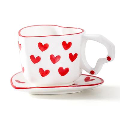 Kaffeetasse aus Keramik, süße Tassen in Herzform, Kaffeetassen mit Untertasse, Nachmittagstee, Milch, Joghurtbecher, Wasserbecher, Wasserbecher für das Homeoffice