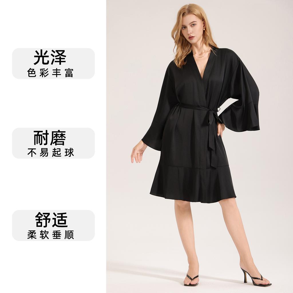 Nightgown WB Ruffle Edge Premium Sense Elegant Satin Spring and Summer Medium and Long Women's Pajamas Loungewear 1191
