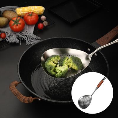 Großer Sieb mit ergonomischem Holzgriff, großes Fassungsvermögen, schnelles Ablaufen, dreieckige Löcher, Edelstahl 304, lebensmittelecht, große Schaumkelle