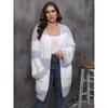 Women's Cardigan Plus Size Color Block Patchwork Woven Sweater Double Pocket Striped Sweater Coat