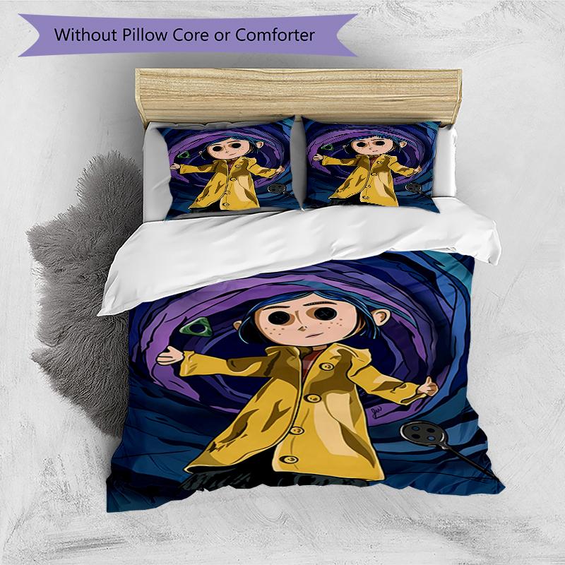 3pcs Coraline (5) Design Cover Set - HD Printed Bedding with 1 Cover and 2 Pillowcases - Perfect for Home and Dorm Decor