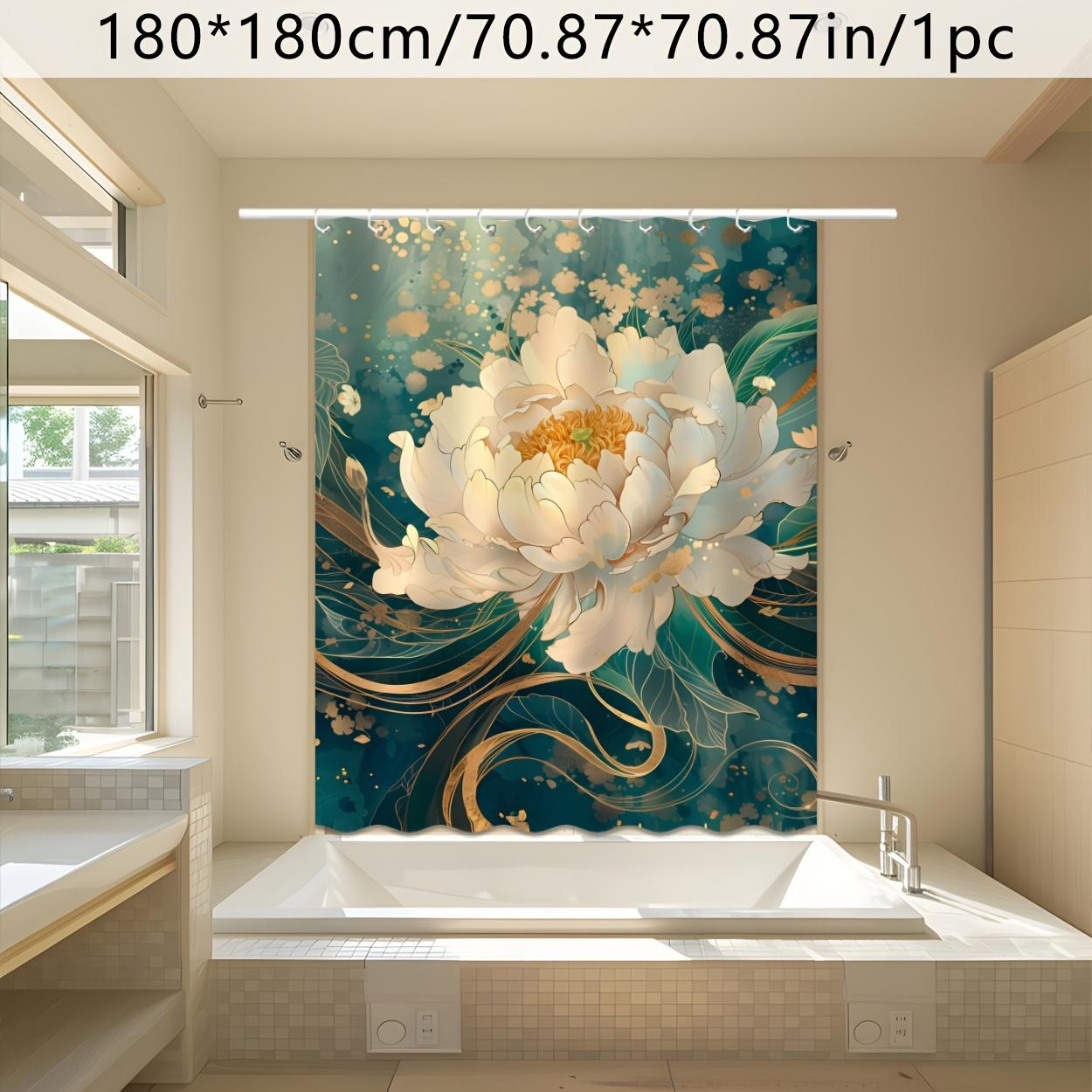 

Fresh Lotus Watercolor Shower Curtain - Pure White, All-Season Bathroom Decor, Ideal For Festive Occasions W60H190(CM)-1 Pcs