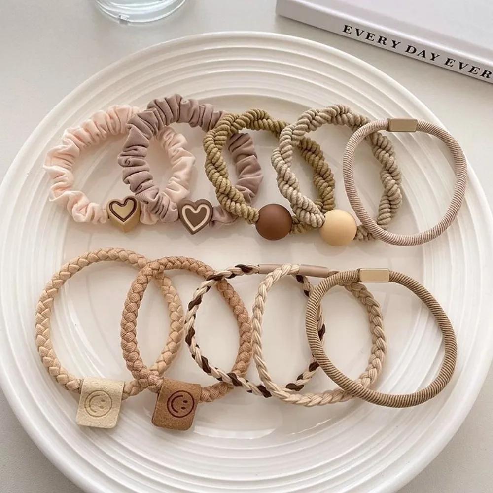 10PCS Headband Leather Band Female High Ponytail Holster Hair Accessories Simple High Elasticity Durable Rubber Band Hair Circle