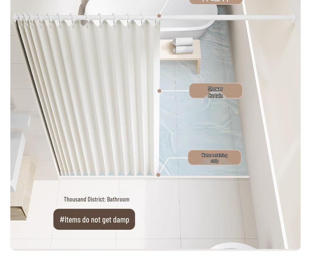 Luxury Bedroom and Bathroom Faux Linen Curtain: Waterproof, Mildew-Proof, Dry/Wet Separation for Shower or Kitchen Partition.
