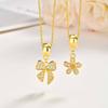 Pave Cubic Zirconia Charms Bowtie Flower Pendant Necklace for Women, Fashion Stainless Steel Clavicle Chain Necklaces Wholesale