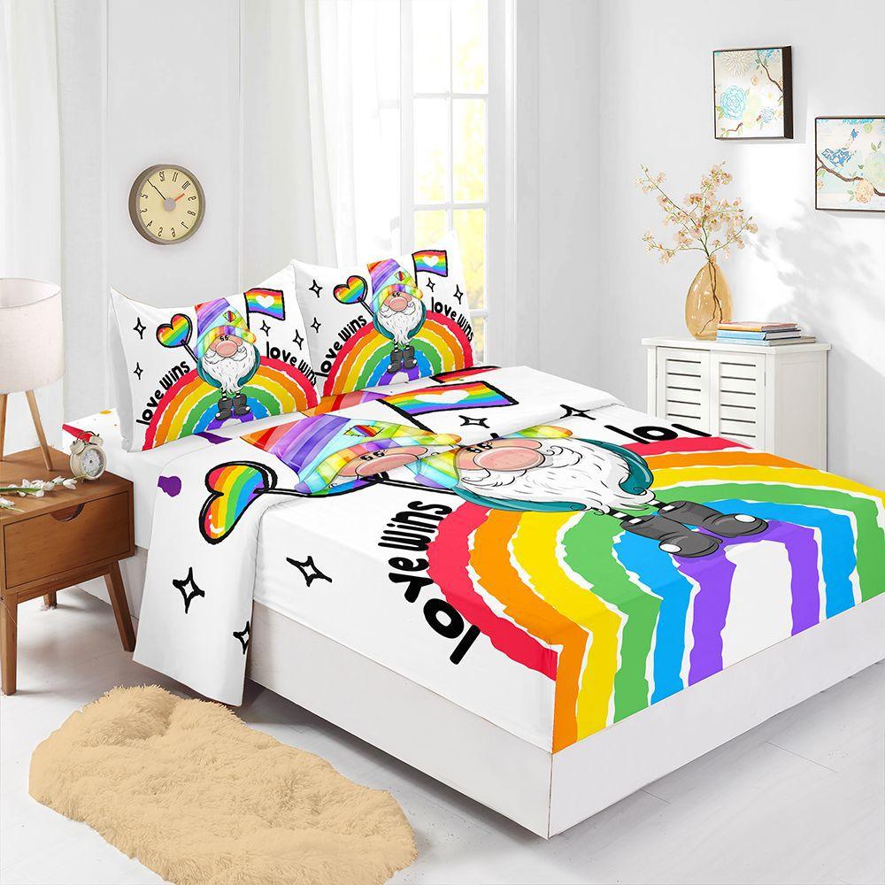 Rainbow Gradual Change Color Four-Piece Mattress Digital Printing Mattress Protective Cover Bedding
