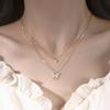 Sweet Light Luxury Shiny Butterfly Necklace Elegant Women Double Layered Necklace Exquisite Clavicle Chain Jewelry Accessories