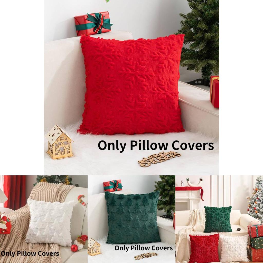 Cozy Christmas Holiday Pillow Cover Snowflake Christmas Tree Design For Home Dcor