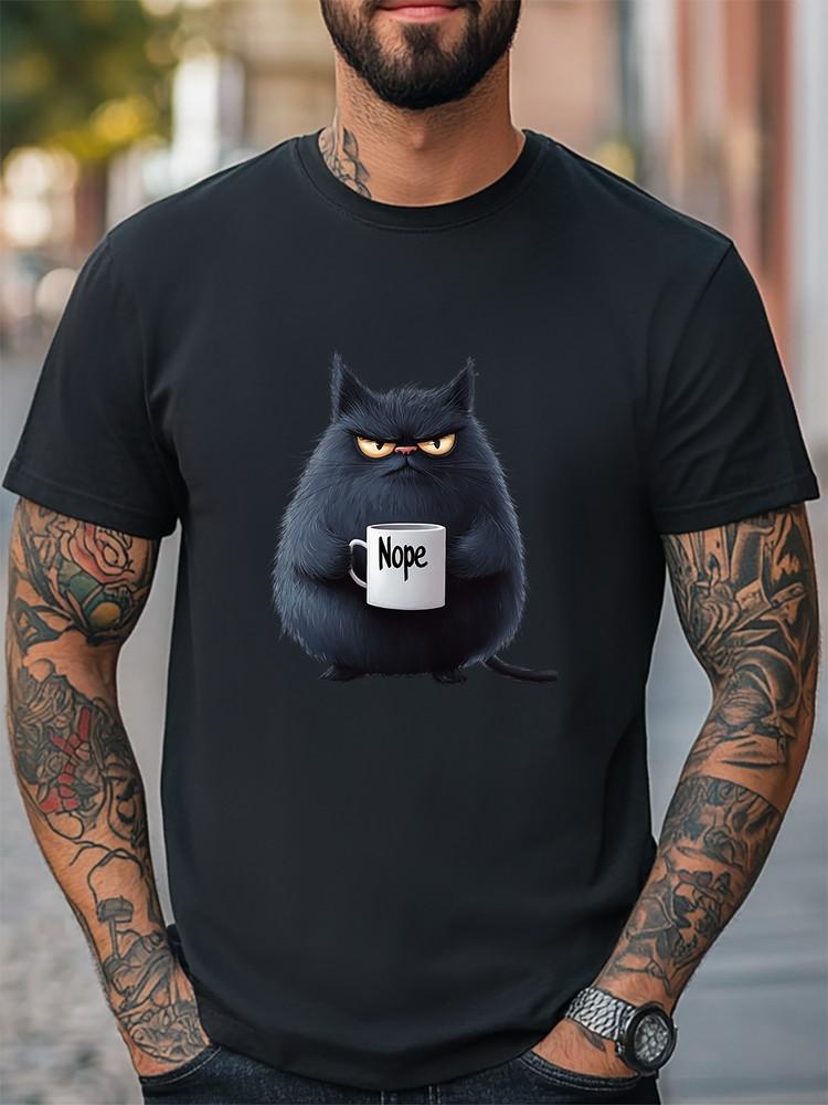Fat Black Cats  Nope  Cartoon Graphic Unisex T-Shirt Women Men Casual Tee Unisex T-Shirt XL