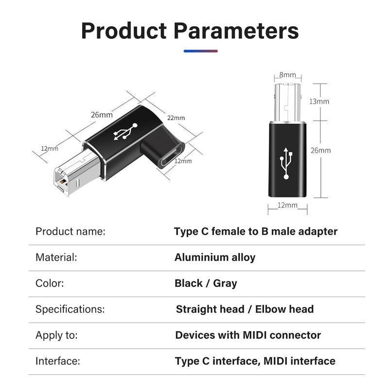 Suitable for Type-c To Square Usb Adapter Electric Piano Electronic Printer Adapter TYPE-C Female Head To MIDI Head Drum