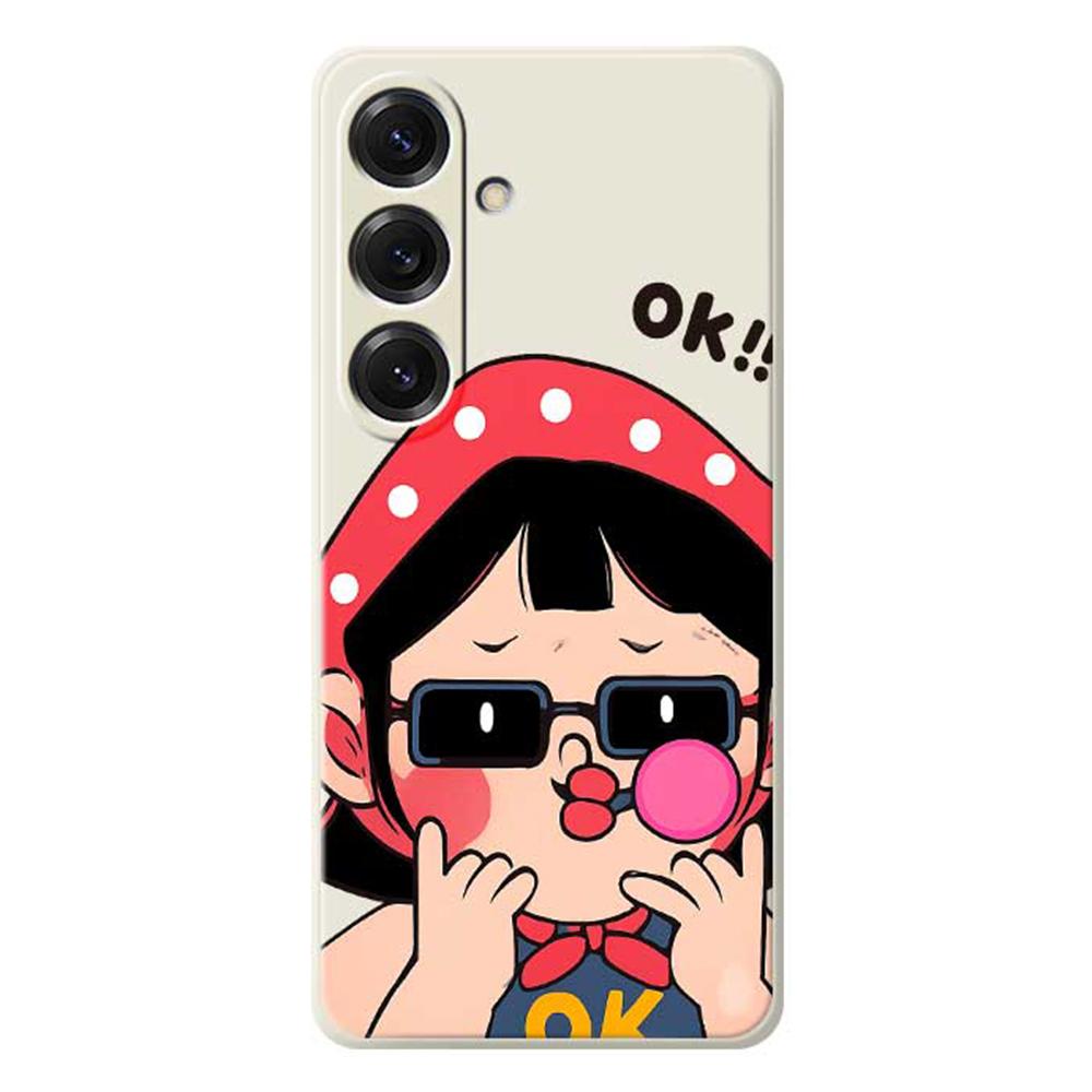 

For Samsung Galaxy S25 Case Cute Kid Pattern Printing Straight Edge TPU Phone Back Cover Beige