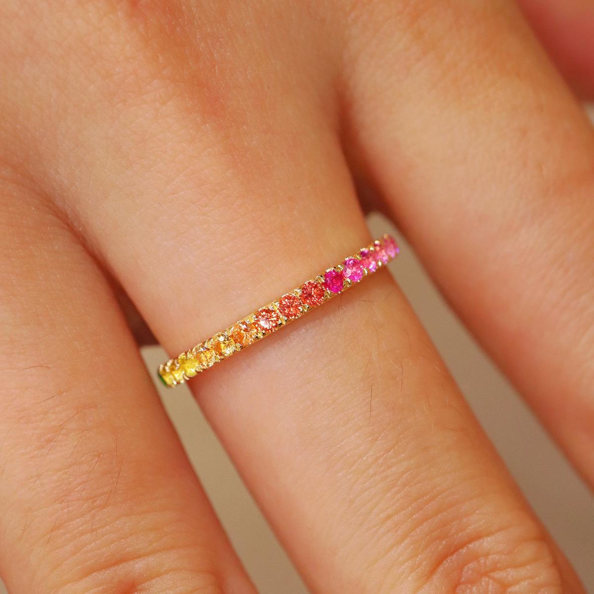 

Red Elk Body s925 Sterling Silver French Ring with Colored Diamonds - Versatile, Luxurious, Simple Band for Women US Size 9