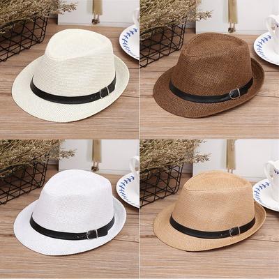 Breathable Unisex Wide Brim Beach Straw Panama Cap Cowboy Fedora Hat Jazz Hat Sun Hat