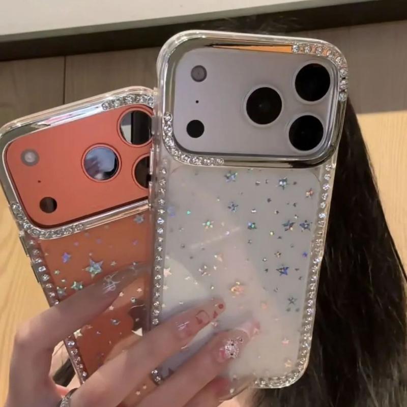 Luxury Diamond Camera Shiny Glitter Phone Case for IPhone 17 16 15 14 13 12 11 Pro Max Transparent Sparkling Stars Sequin Cover