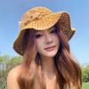 Hat female hand-woven flower straw hat small fresh face small bucket hat summer outdoor sun hat new