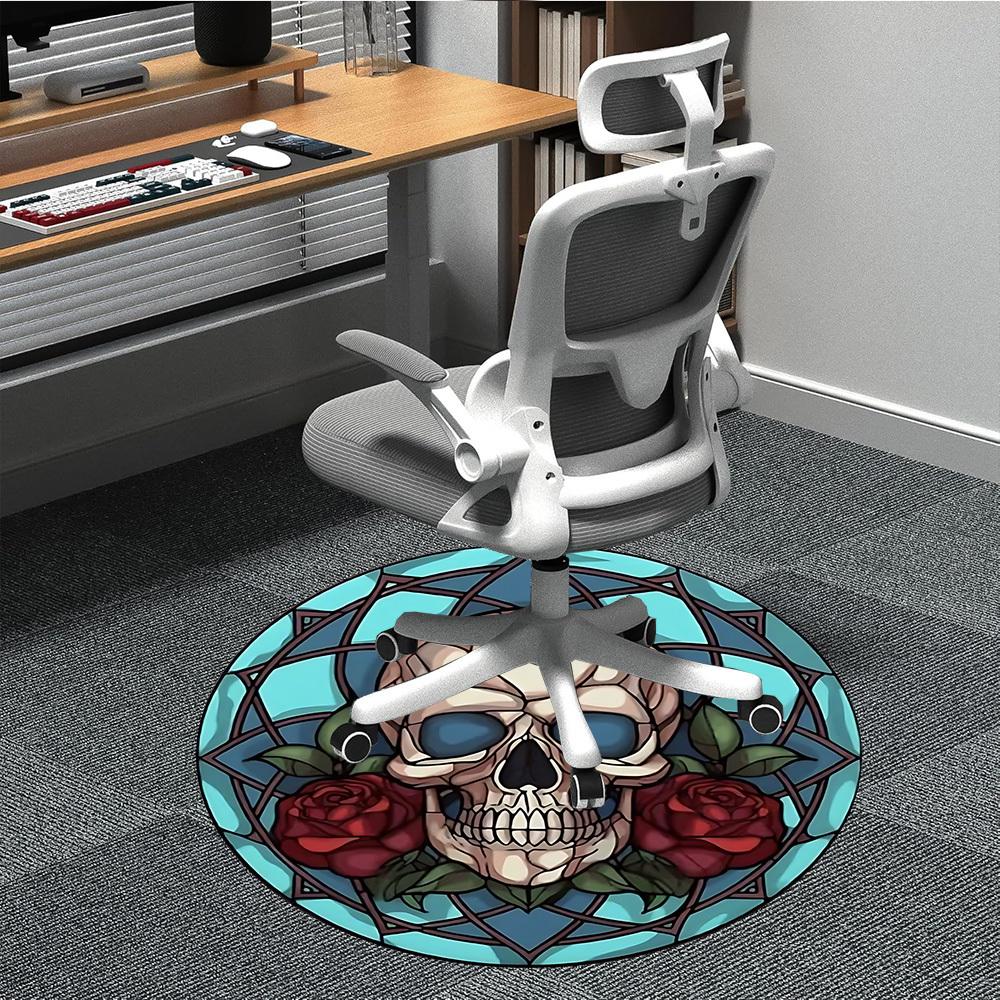 1pc Skull Gothic Rose Design Chair Carpet for Office, Round Non-Slip Durable Large Size Office Carpet, Suitable for Office, Beautiful Decoration