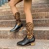 Large Size Leather Leopard Print Suede Mid-heel Fashion Women's Boots Autumn and Winter New European and American Style Mid-boots