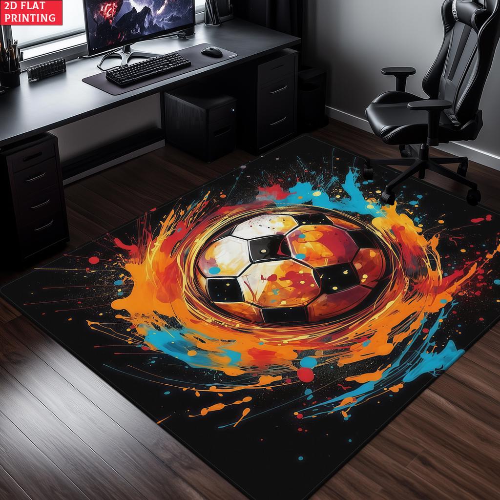 Watercolor Splash Soccer Large Room Carpet Non Slip Cartoon Kids Bedroom Living Room Floor Mat Home Decor Children's Play Carpet