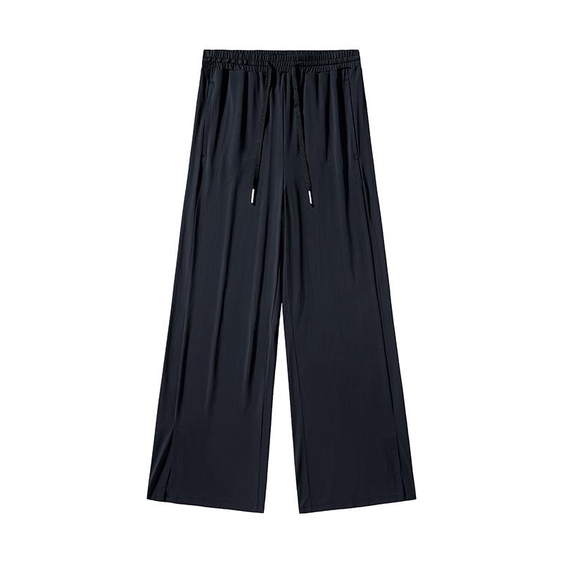 Women's Ice Silk Wide-Leg Pants: High-Waist, Floor-Length, Slimming Slit, Lightweight, Sun Protection for Summer