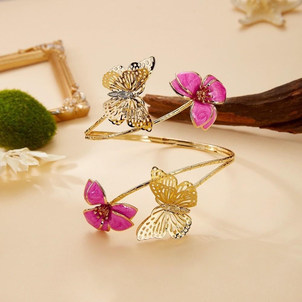 Drip Oil Flower Bracelet Enamel Glaze Butterfly Armband Exquisite Open Arm Bangle  Girls