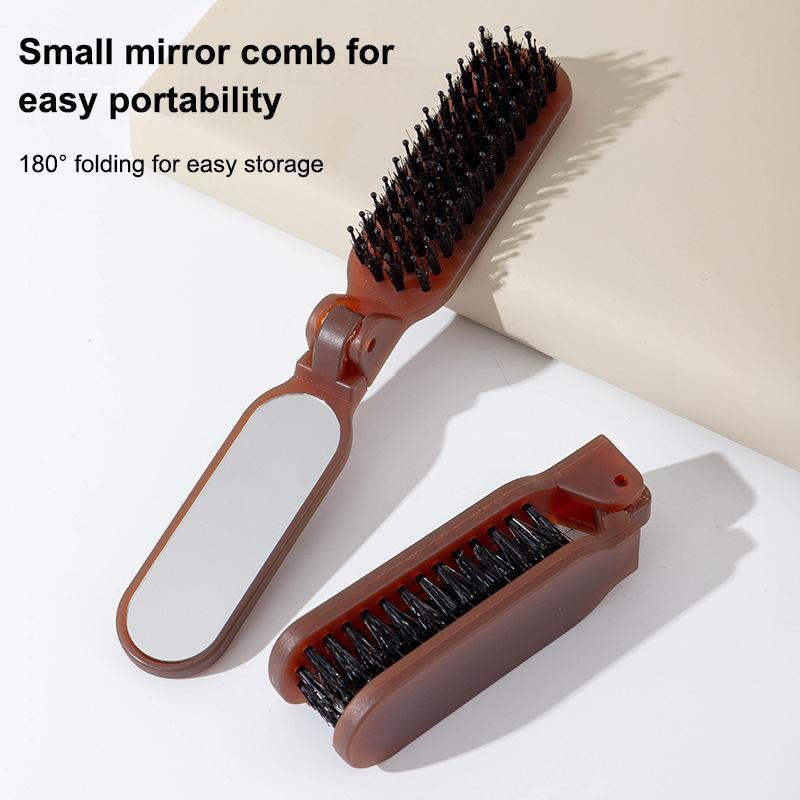Spazzola per Capelli con Setole di Cinghiale Pieghevole Portatile Pettine con Specchio Tascabile Pieghevole da Viaggio Massaggio Strumento per lo Styling dei Capelli Regalo da Salone