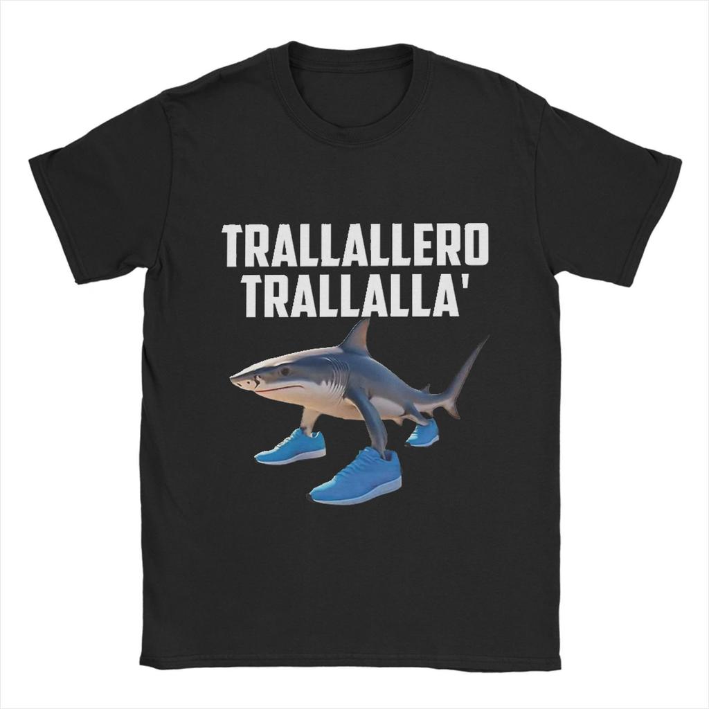 Trallallero Trallala Funny Shark Meme T-Shirt Summer Pure Cotton T Shirts For Mens Trending Casual Tee Shirt  Sleeve  Basic Tops