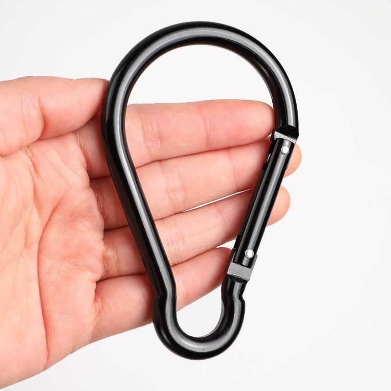 1Pc Outdoor Aluminum Alloy Mountaineering Buckle All Black Spring Buckle Backpack Hook Oversized Connecting Ring Camping Accessories