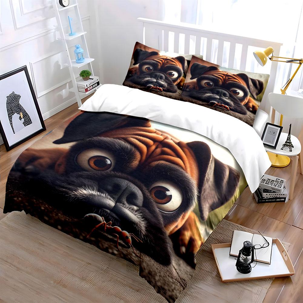 Cute Pug and Ant Bedding Set Bedding Duvet Cover Set Duvet Cover Pillowcases (1 * Duvet Cover 2 * Pillowcases, without duvet insert)