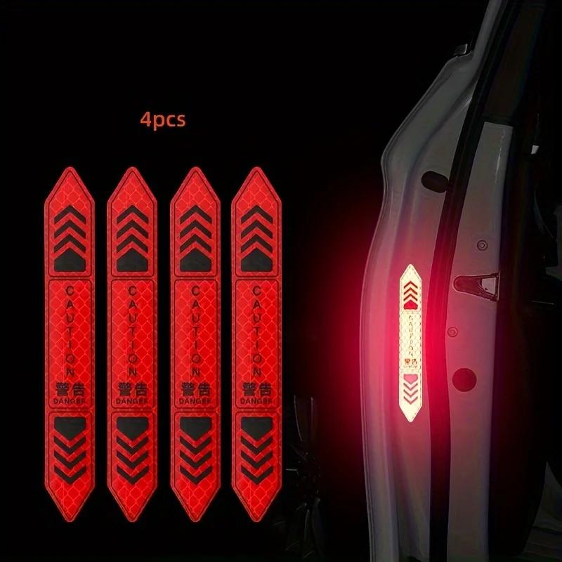 4Pcs Reflective Open Warning Stickers for Car Door, Night Visibility Auto Safety Prompt Decals