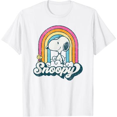 Peanuts - Snoopy Woodstock Retro Rainbow Cloud T-Shirt