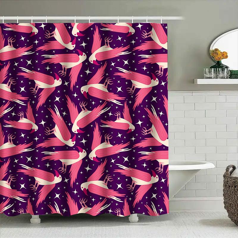 

Vintage Birds Pattern Shower Curtain Purple Floral Print Bath Decoration Home Decor Waterproof Fabric Size72x84 (180cm x 213cm) 90x180cm