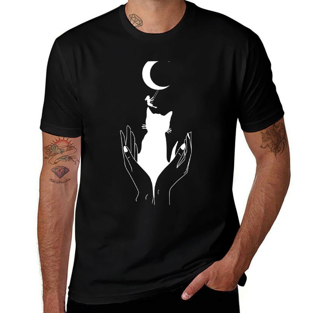 Moonchild With White Cat Tshirt Fashion Print Casual Short Sleeve