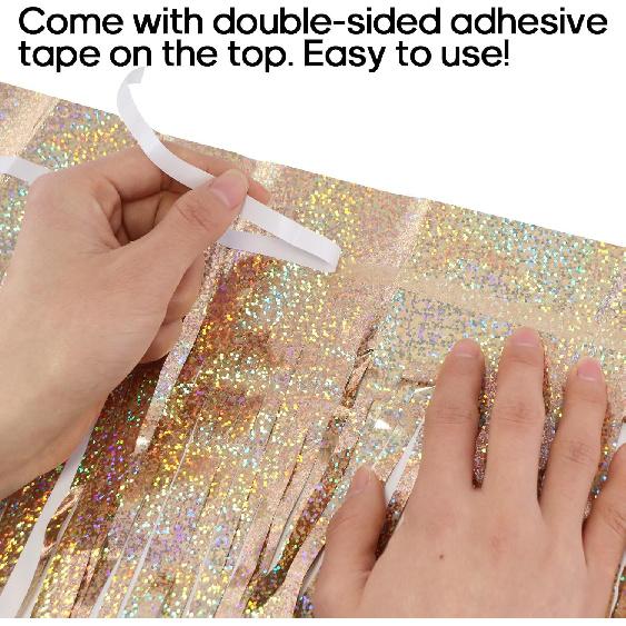 2 Pack Fringe Curta Backdrops, Foil Fringe Curta, Door Streamers for Birthday Wedding Bridal Shower Holiday Graduation Party Decorations, Photo Booth