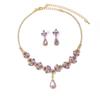 Trendy Rhinestone Luxury Necklace Earrings Set Wearing Skirt Wearing Camellia