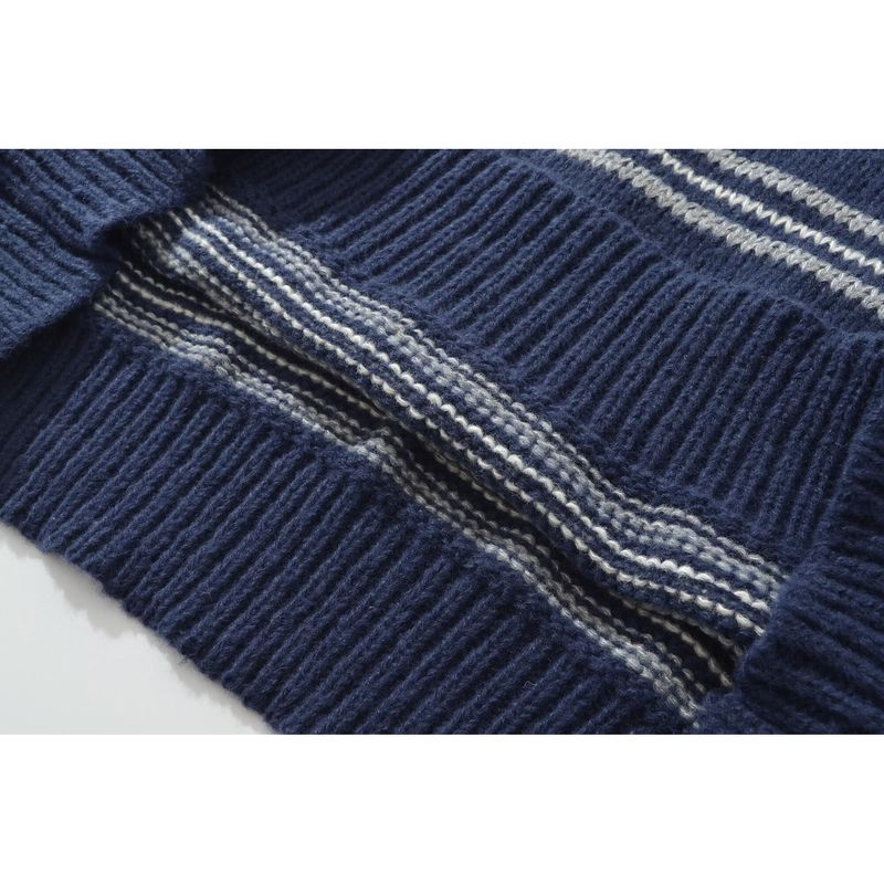 Kaslead New Women clothes Western Style Fashion Simple and Versatile Long sleeve Lapel Stripe Knit sweater